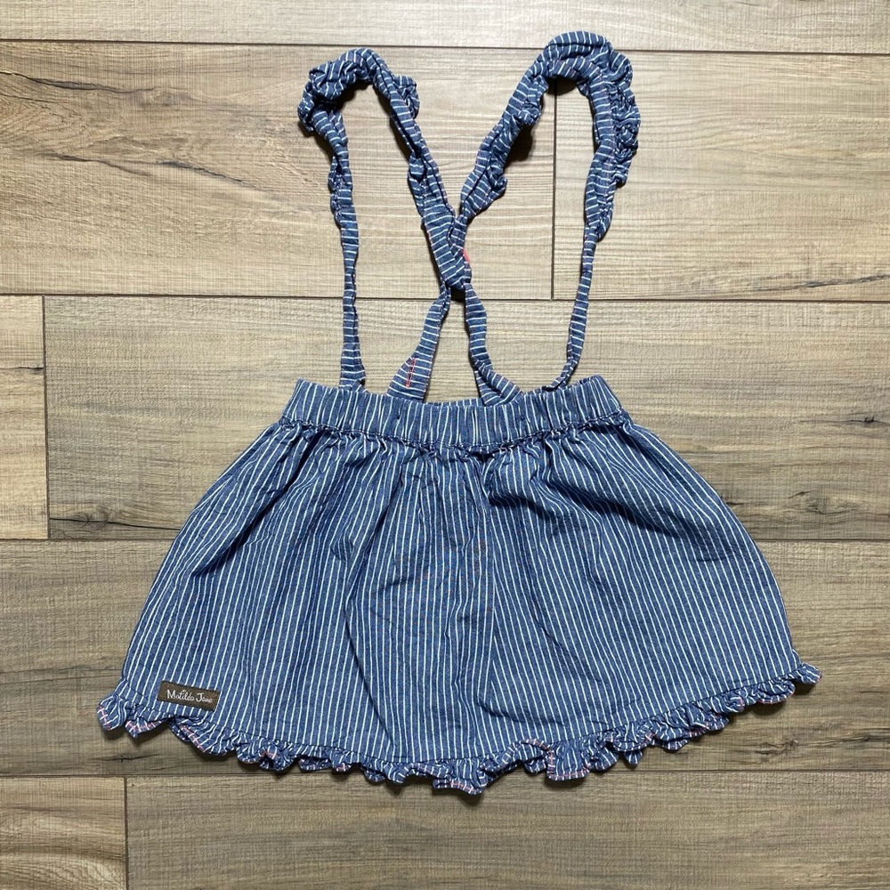 Matilda Jane Girls Striped Chambray Suspender Skirt Size 6 Blue White Pink - Picture 9 of 11